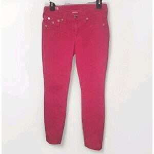 True Religion Brooklyn Jeans Womens 28x24 Pink Cropped Skinny Tapered Leg